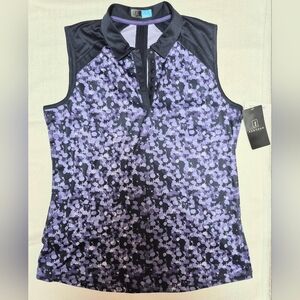 NWT Womans PGA Tour Purple Patterned Golf Shirt Size Large